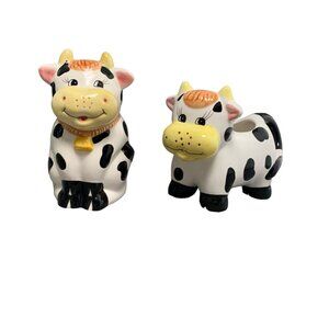 Vintage Houston Harvest Ceramic Cow Sugar Bowl & Creamer Set Black & White
